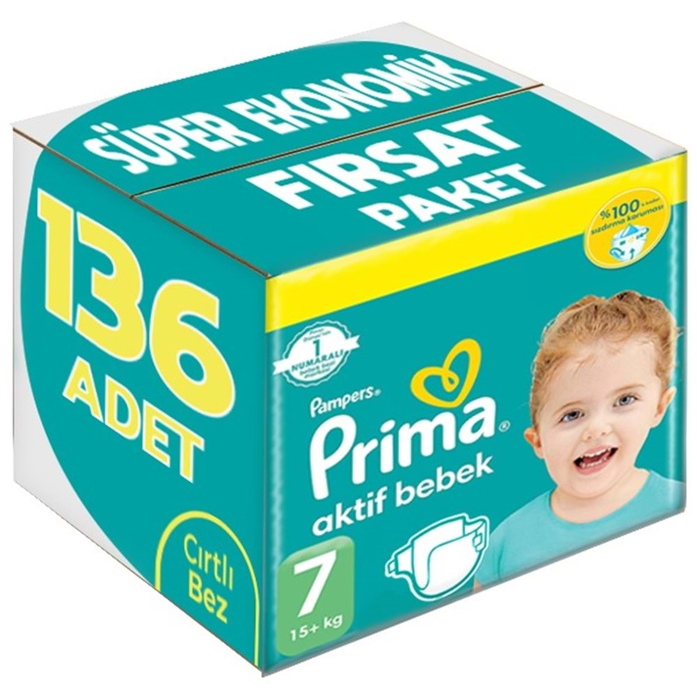 Prima Bebek Bezi Beden:7 (15+Kg) XX Large 136 Adet Süper Ekonomik Fırsat Pk