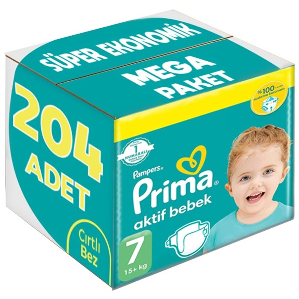 Prima Bebek Bezi Beden:7 (15+Kg) XX Large 204 Adet Süper Ekonomik Mega Pk