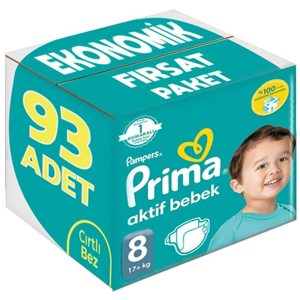 Prima Bebek Bezi Beden:8 (17+Kg) XXX Large 93 Adet Ekonomik Fırsat Pk