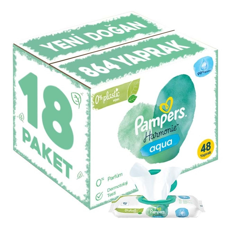 Prima Pampers Harmonie Islak Havlu Mendil Aqua Pure 48 Yaprak 18 Li Set (864 Yaprak) Organik Pamuk