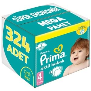 Prima Bebek Bezi Beden:4 (9-14Kg) Maxi 324 Adet Süper Ekonomik Mega Pk