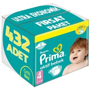 Prima Bebek Bezi Beden:4 (9-14Kg) Maxi 432 Adet Ultra Ekonomik Fırsat Pk