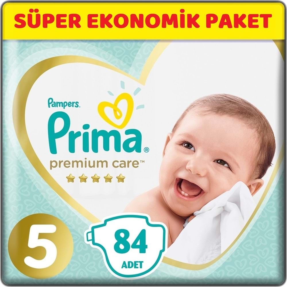 Prima Premium Care Bebek Bezi Beden:5 (11-16Kg) Junior 84 Adet + 3 Lü Mendil Süper Ekonomik Pk