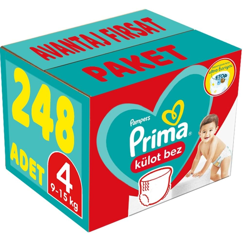 Prima Külot Bebek Bezi Beden:4 (9-15Kg) Maxi 248 Adet Avantaj Fırsat Pk