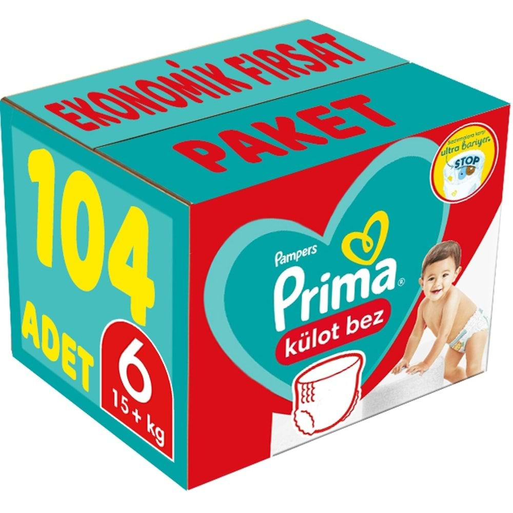 Prima Külot Bebek Bezi Beden:6 (15+Kg) Extra Large 104 Adet Ekonomik Fırsat Pk