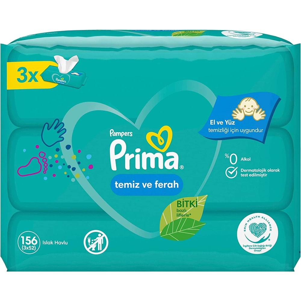 Prima Islak Havlu Mendil Temiz ve Ferah (Bitki Bazlı) 9 Lu Set (3PK*3) 468 Yaprak