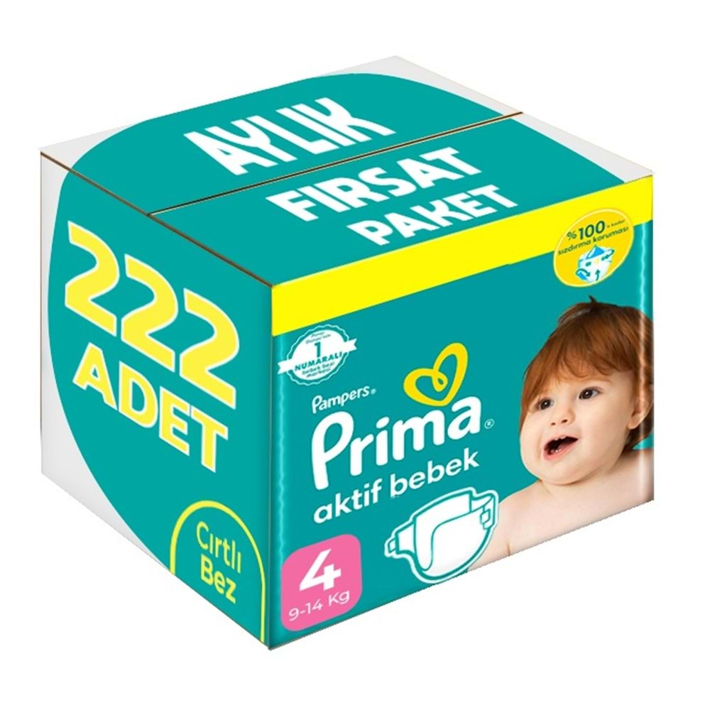 Prima Bebek Bezi Beden:4 (9-14KG) Maxi 222 Adet Aylık Fırsat Pk