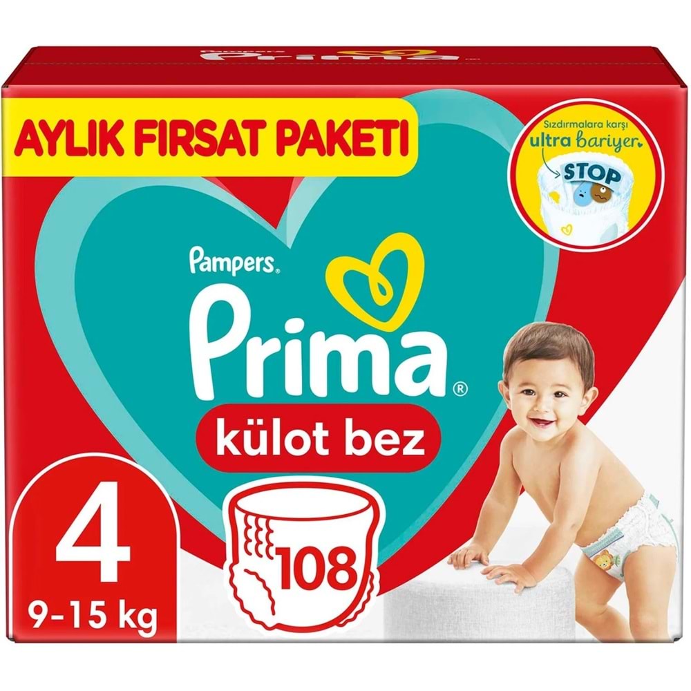 Prima Külot Bebek Bezi Beden:4 (9-15KG) Maxi 324 Adet Aylık Süper Ekonomik Fırsat Pk