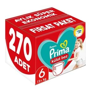 Prima Külot Bebek Bezi Beden:6 (15+KG) Extra Large 270 Adet Aylık Süper Ekonomik Fırsat Pk