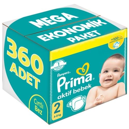 Prima Bebek Bezi Beden:2 (4-8Kg) Mini 360 Adet Mega Ekonomik Pk