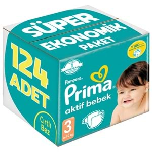 Prima Bebek Bezi Beden:3 (6-10Kg) Midi 124 Adet Süper Ekonomik Pk