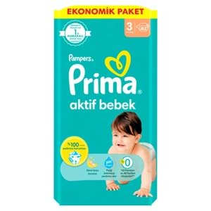 Prima Bebek Bezi Beden:3 (6-10Kg) Midi 124 Adet Süper Ekonomik Pk