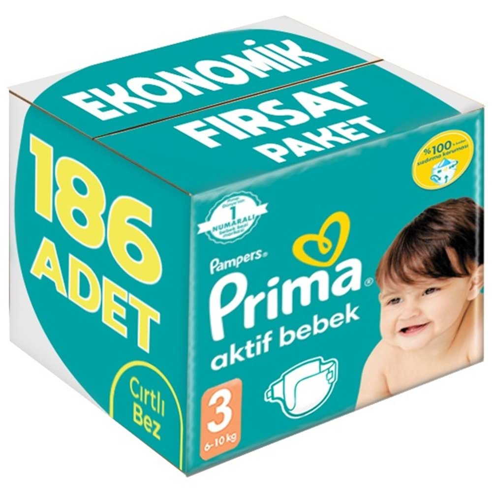 Prima Bebek Bezi Beden:3 (6-10Kg) Midi 186 Adet Ekonomik Fırsat Pk