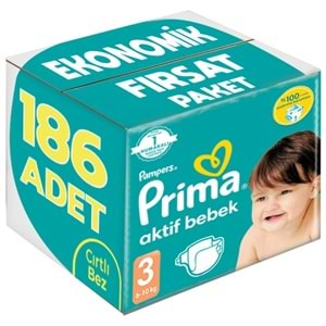 Prima Bebek Bezi Beden:3 (6-10Kg) Midi 186 Adet Ekonomik Fırsat Pk