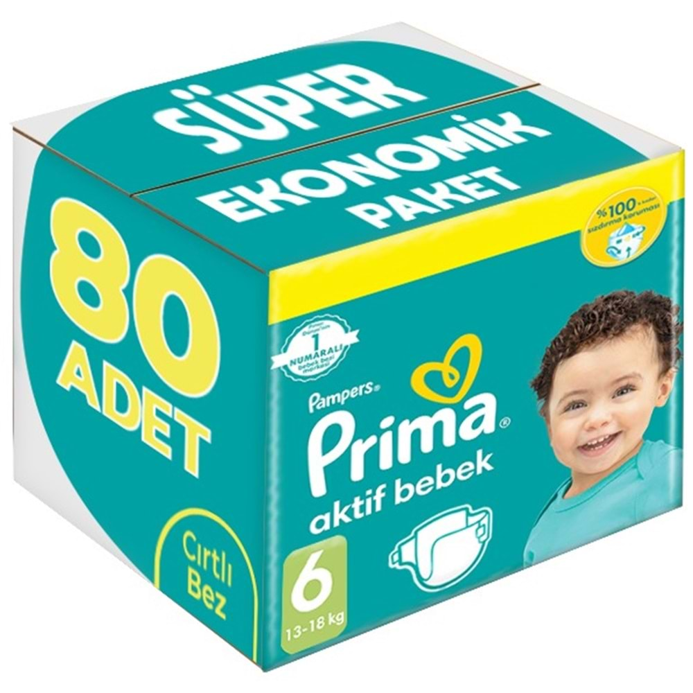 Prima Bebek Bezi Beden:6 (13-18Kg) Extra Large 80 Adet Süper Ekonomik Pk