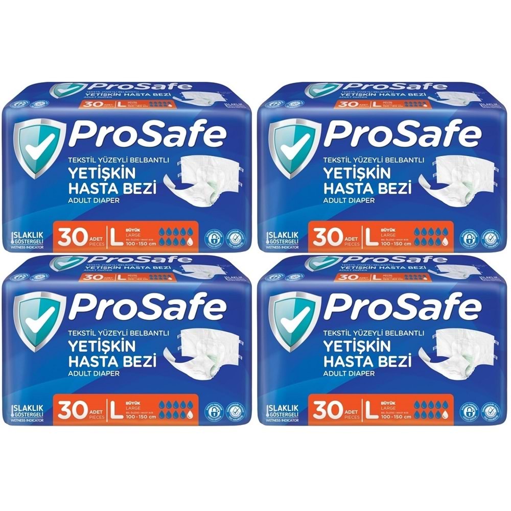 Prosafe Hasta Bezi Yetişkin Bel Bantlı Tekstil Yüzey L-Büyük Boy 120 Adet (4PK*30)