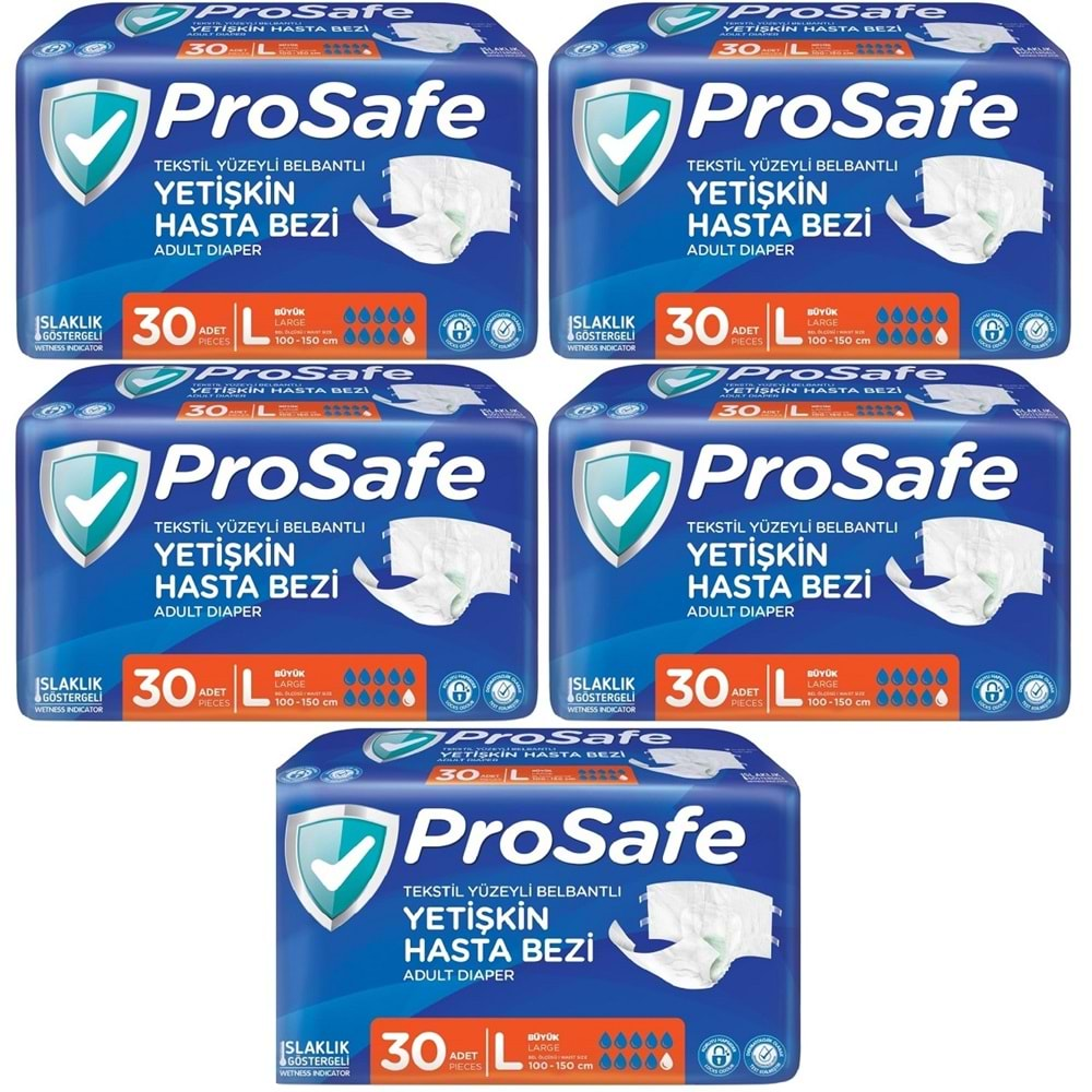 Prosafe Hasta Bezi Yetişkin Bel Bantlı Tekstil Yüzey L-Büyük Boy 150 Adet (5PK*30)