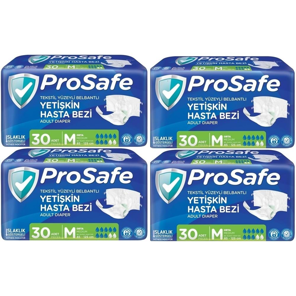 Prosafe Hasta Bezi Yetişkin Bel Bantlı Tekstil Yüzey M-Orta Boy 120 Adet (4PK*30)