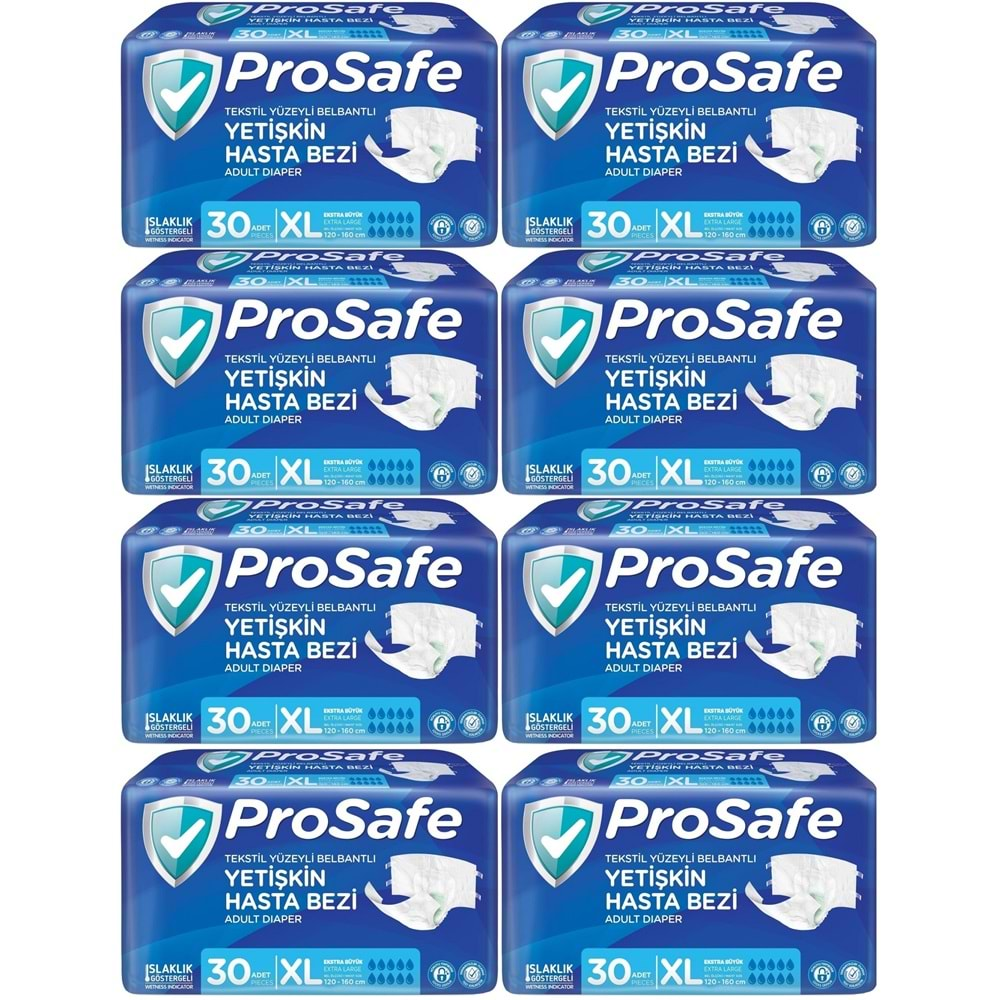 Prosafe Hasta Bezi Yetişkin Bel Bantlı Tekstil Yüzey XL-Extra Large Boy 240 Adet (8PK*30)