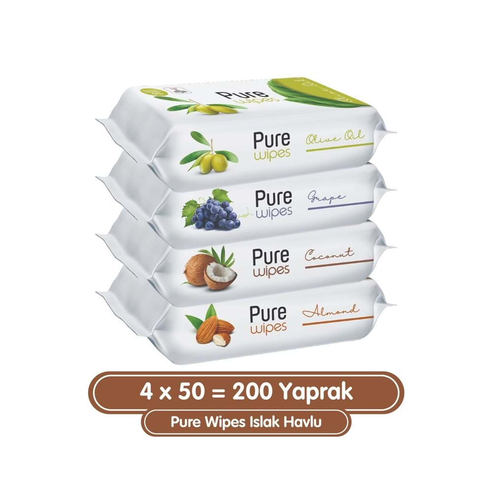 Pure Baby Wipes Islak Havlu Mendil 50 Yaprak 4 Lü Set (200 Yaprak) (Meyveli)