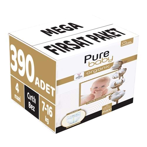 Pure Baby Bebek Bezi Beden:4 (7-16KG) Maxi 390 Adet Mega Fırsat Pk