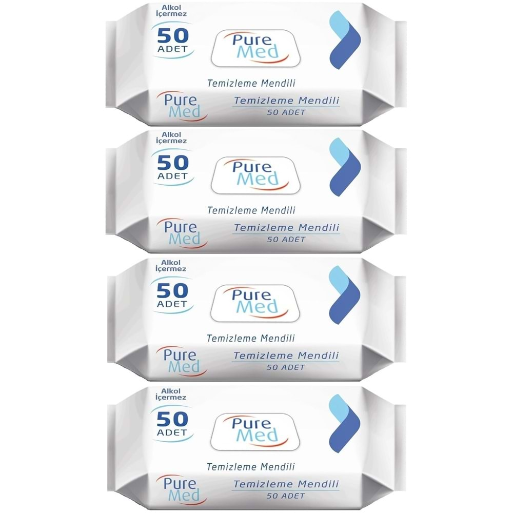 Puremed Vücut Temizleme Mendili 50 Yaprak (4 Lü Set)