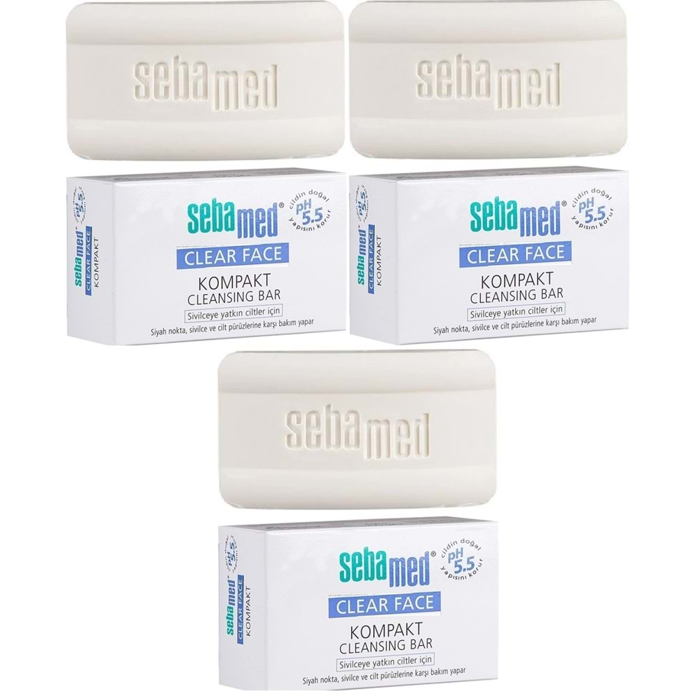 Sebamed Clear Face Kompakt Yüz Temizleme Barı Sabun Sivilceye Yatkın Cilt 100GR (3 Lü Set)