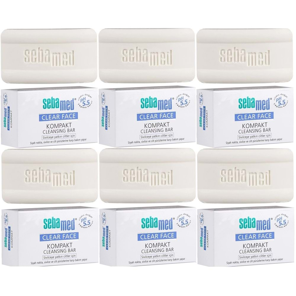 Sebamed Clear Face Kompakt Yüz Temizleme Barı Sabun Sivilceye Yatkın Cilt 100GR (6 Lı Set)