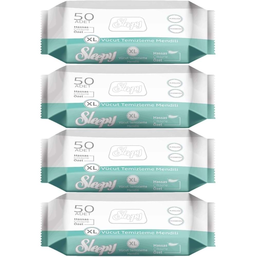 Sleepy Hasta Vücut Temizleme Islak Mendil Havlu 50 Yaprak XL (4 Lü Set)
