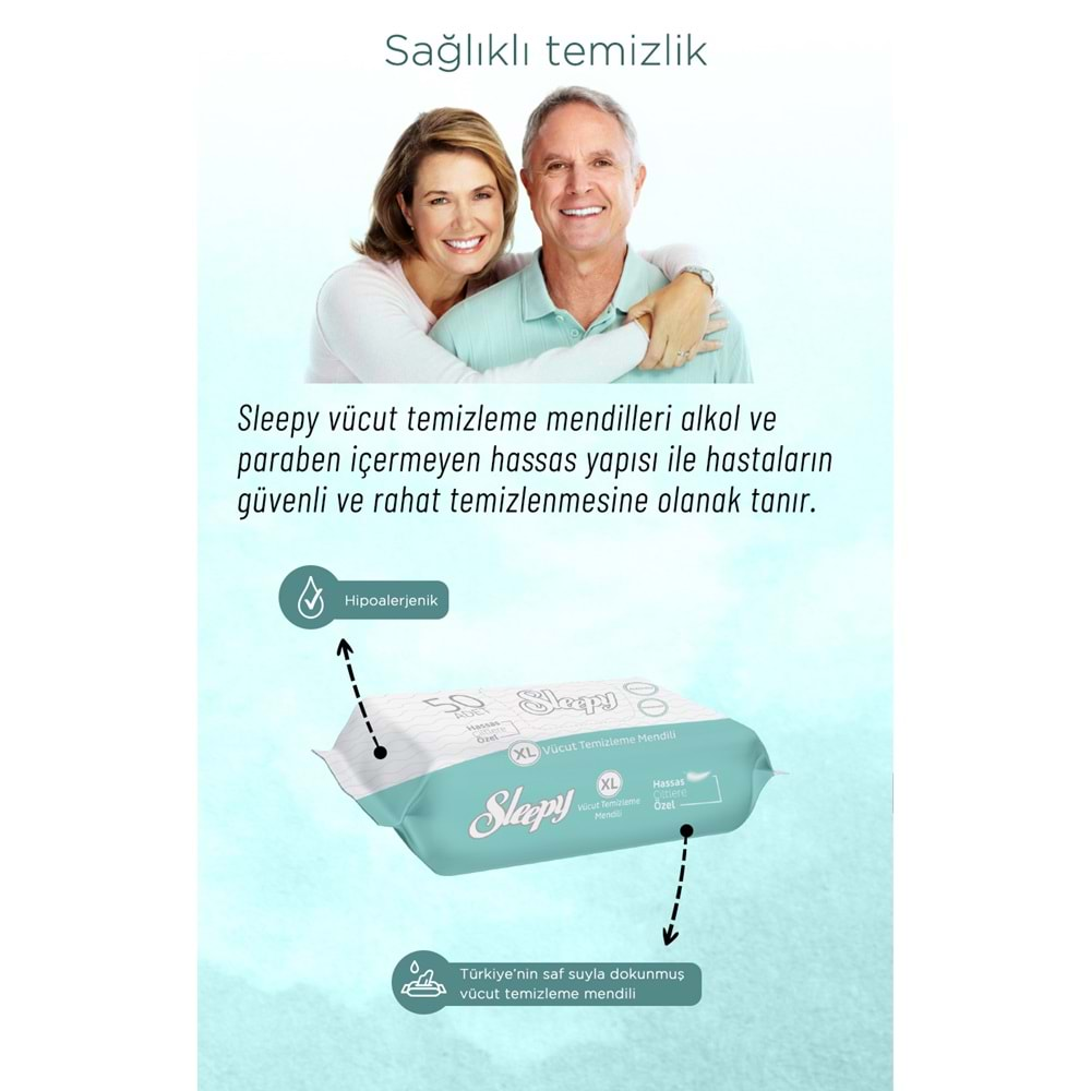 Sleepy Hasta Vücut Temizleme Islak Mendil Havlu 50 Yaprak XL (5 Li Set)