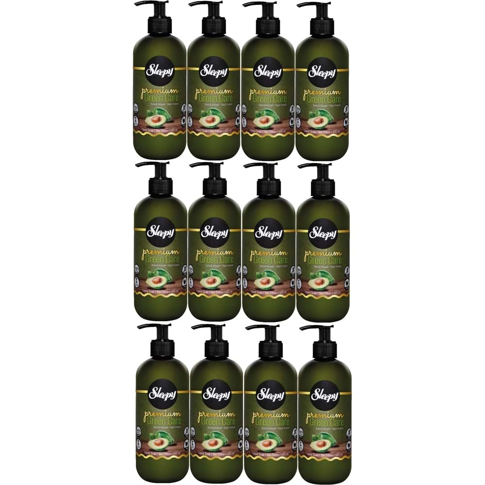 Sleepy Sıvı Sabun Premium 500ML Green Care Seri (Doğal Aloe Vera/Avokado/Adaçayı) (12 Li Set)