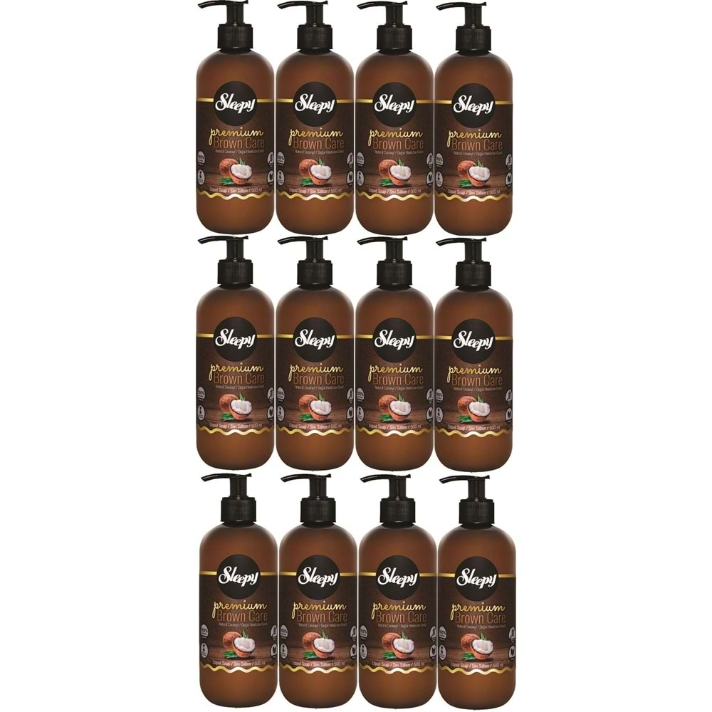 Sleepy Sıvı Sabun Premium 500ML Brown Care Seri (Doğal Badem/Hindistan Cevizi/Argan) (12 Li Set)