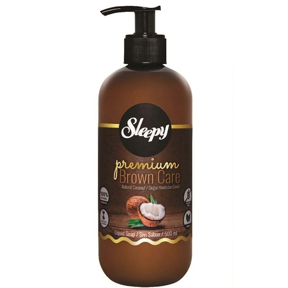 Sleepy Sıvı Sabun Premium 500ML Brown Care Seri (Doğal Badem/Hindistan Cevizi/Argan) (12 Li Set)