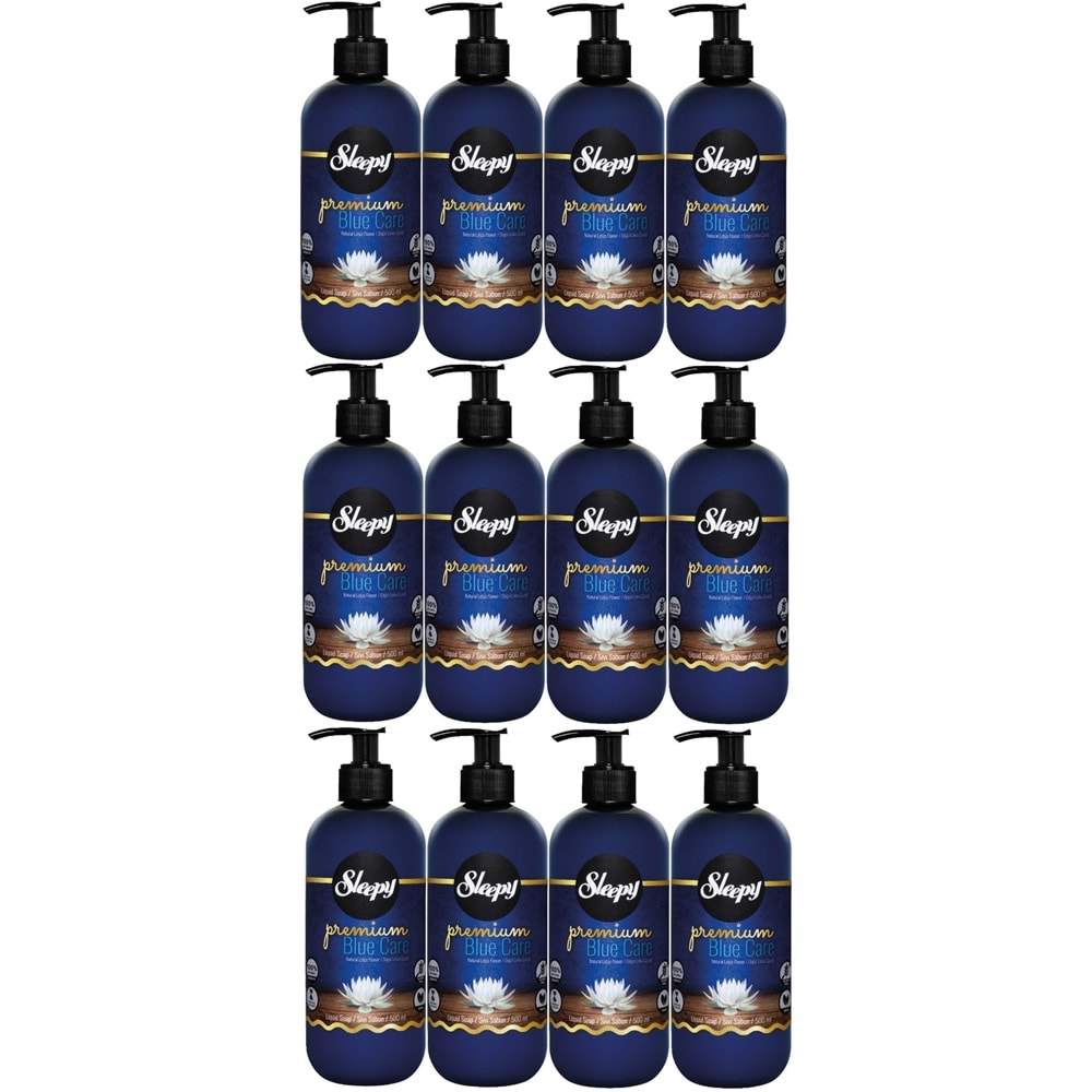 Sleepy Sıvı Sabun Premium 500ML Blue Care Seri (Doğal Lotus Çiçeği/Deniz Yosunu/Su Nane) (12 Li Set)