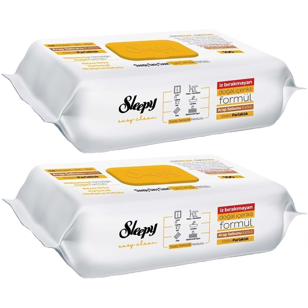 Sleepy Easy Clean Yüzey Temizlik Havlusu 100 Yaprak Arap Sabunlu Plstk Kapak (2 Li Set) 200 Yaprak