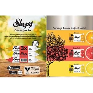 Sleepy Islak Havlu Cep Mendil 15 Yaprak (6 Lı Set) Narenciye Bahçesi/Citrus (2PK*3) 90 Yaprak