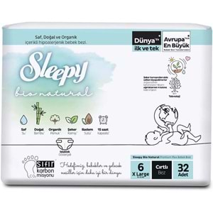 Sleepy Bebek Bezi Bio Natural Beden:6 (15-27KG) X Large 64 Adet Süper Ekonomik Pk