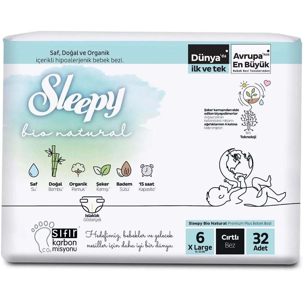 Sleepy Bebek Bezi Bio Natural Beden:6 (15-27KG) X Large 96 Adet Ekonomik Fırsat Pk