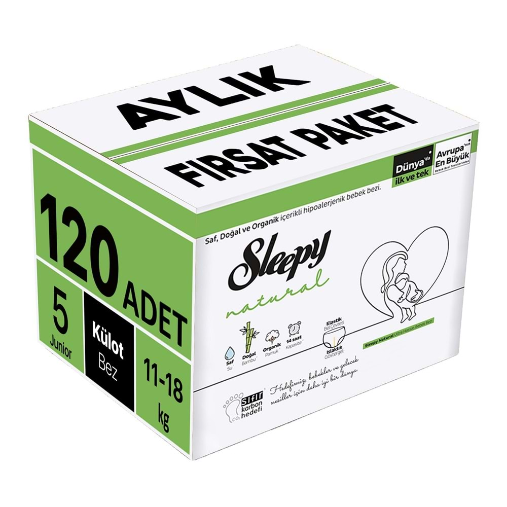 Sleepy Külot Bebek Bezi Natural Beden:5 (11-18KG) Junior 120 Adet Aylık Fırsat Pk