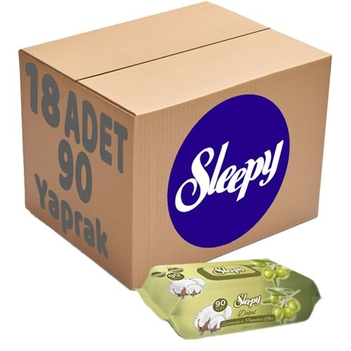 Sleepy Islak Havlu Mendil 90 Yaprak Pamuk&Zeytin Yağlı 18 Li Set Plastik Kapaklı