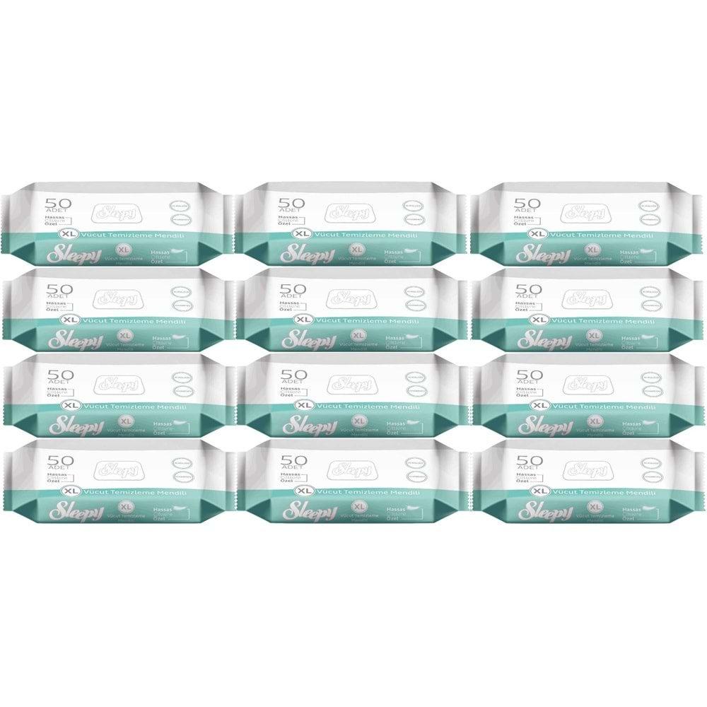 Sleepy Hasta Vücut Temizleme Islak Mendil Havlu 50 Yaprak XL 12 Li Set (2Pk*6)