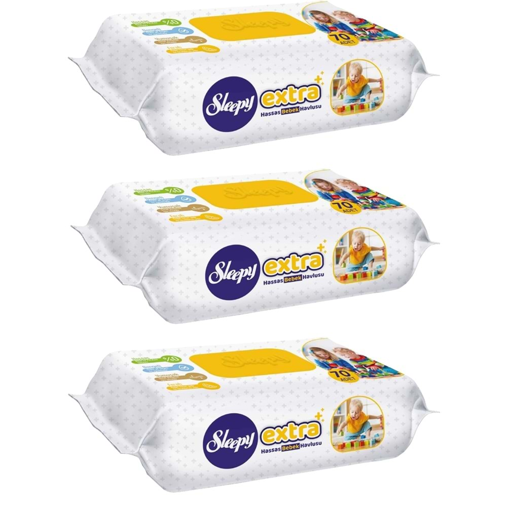 Sleepy Islak Havlu Mendil 70 Yaprak Extra Plastik Kapaklı (3 Lü Set) 210 Yaprak