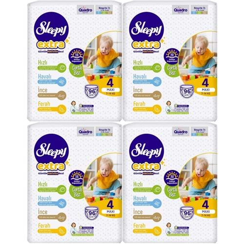 Sleepy Bebek Bezi Extra Beden:4 (7-16Kg) Maxi 384 Adet Avantaj Ultra Pk (4PK*96)