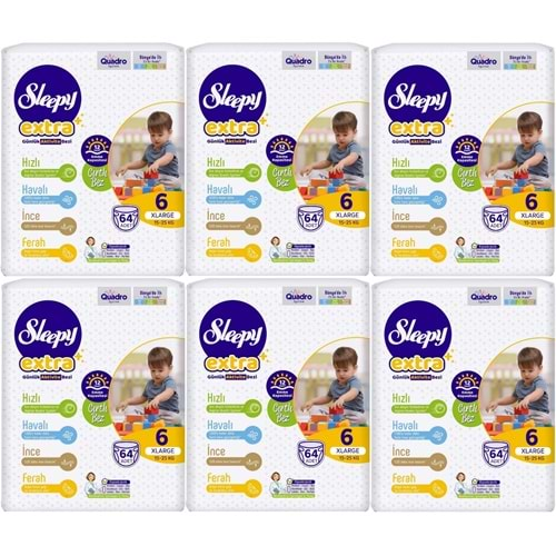 Sleepy Bebek Bezi Extra Beden:6 (15-25Kg) XLarge 384 Adet Ekstra Ultra Pk (6PK*64)