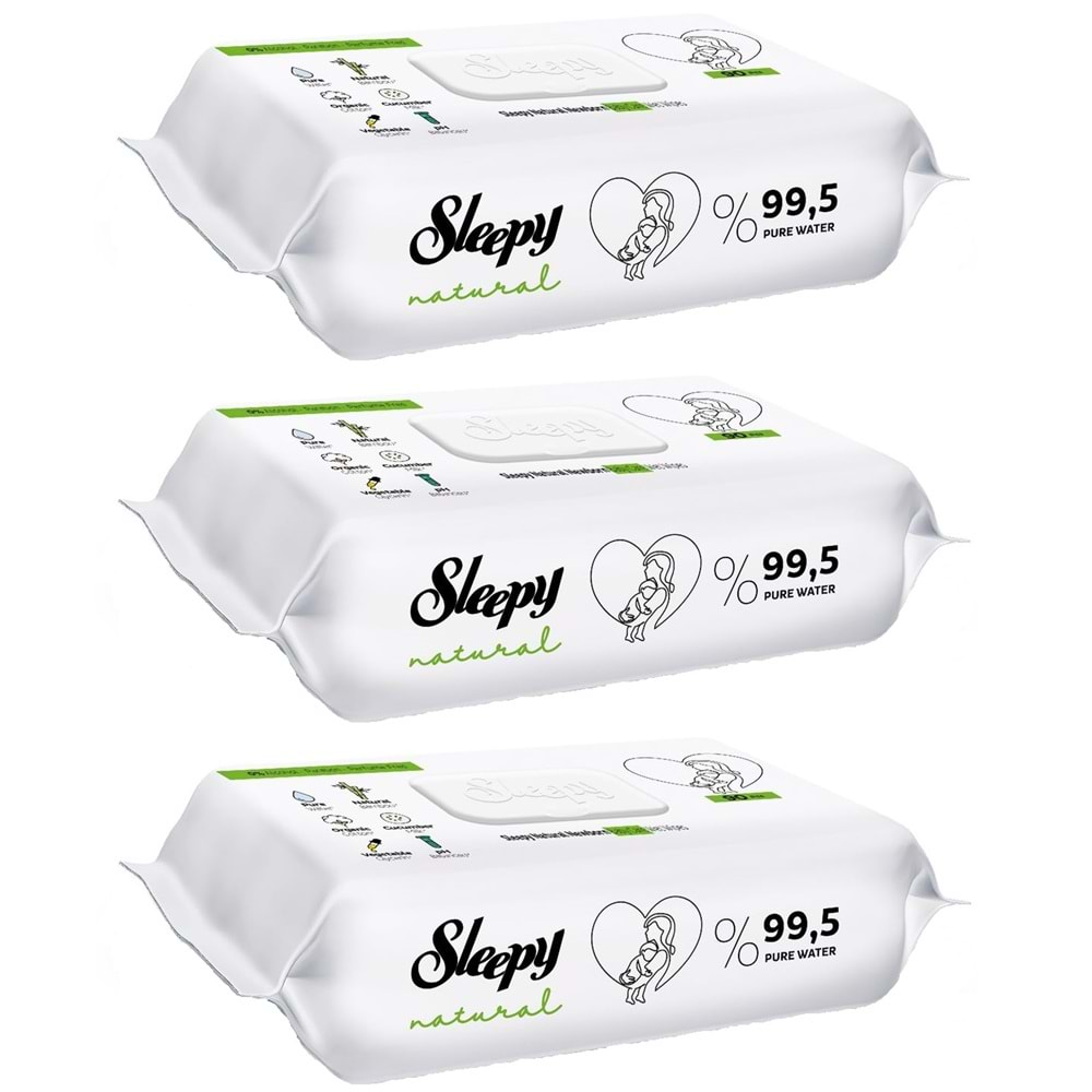 Sleepy Islak Havlu Mendil 90 Yaprak Natural Yenidoğan 3 Lü Set 270 Yaprak Plastik Kapaklı