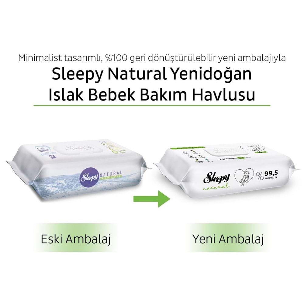Sleepy Islak Havlu Mendil 90 Yaprak Natural Yenidoğan 3 Lü Set 270 Yaprak Plastik Kapaklı