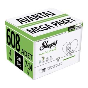 Sleepy Bebek Bezi Natural Beden:4 (7-14Kg) Maxi 608 Adet Avantaj Mega Pk