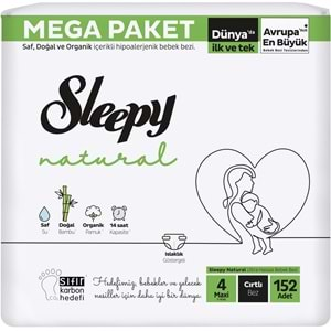 Sleepy Bebek Bezi Natural Beden:4 (7-14Kg) Maxi 608 Adet Avantaj Mega Pk