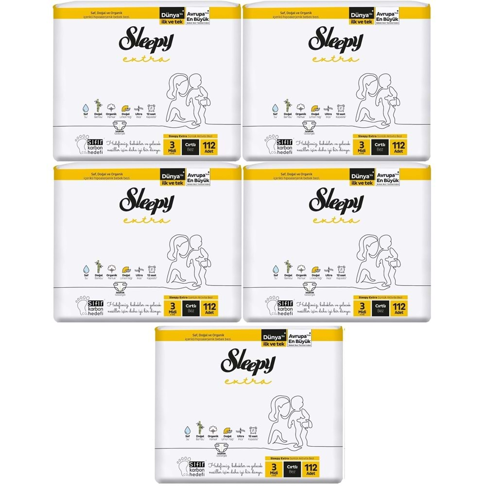 Sleepy Bebek Bezi Extra Beden:3 (4-10KG) Midi 560 Adet Mega Ultra Pk (5PK*112)