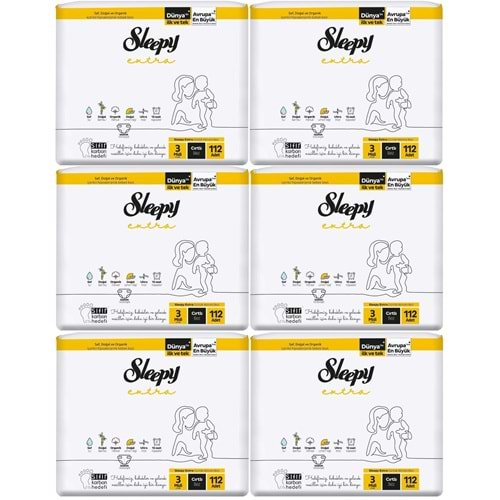 Sleepy Bebek Bezi Extra Beden:3 (4-10KG) Midi 672 Adet Ekstra Ultra Pk (6PK*112)